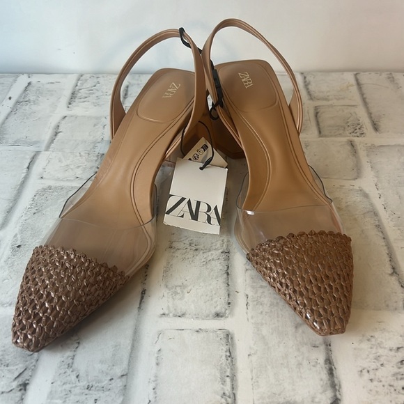 NWT Zara Block Heel Vinyl Toe Slingbacks - Picture 2 of 9